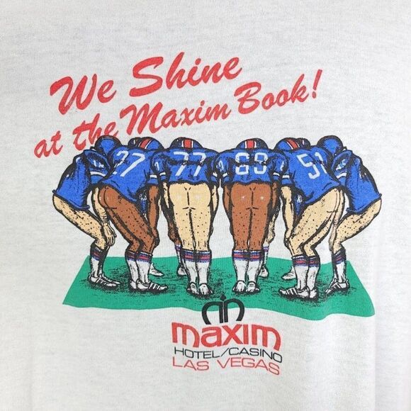 Maxim Casino Football T Shirt Vintage 80s 90s Funny Humor Joke Made In USA Mens - Picture 2 of 7